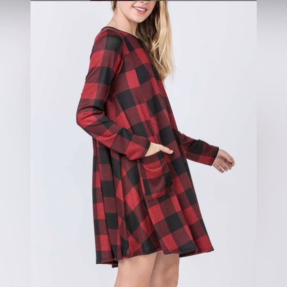 Eggs by èloges Causal Red Buffalo Check A-Line Dress - size Large - Picture 2 of 12